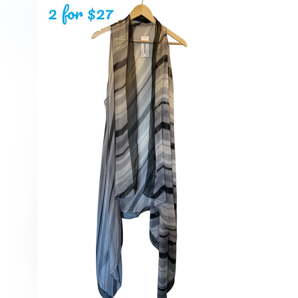 KENSIE Black/Gray Striped Convertible Beach Swim Cover Up Topper Vest Jacket O/S